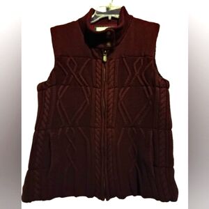 Bob Timberlake Wine Color Cable Knit Zip Vest Women's Size Large Aztec‎ Design